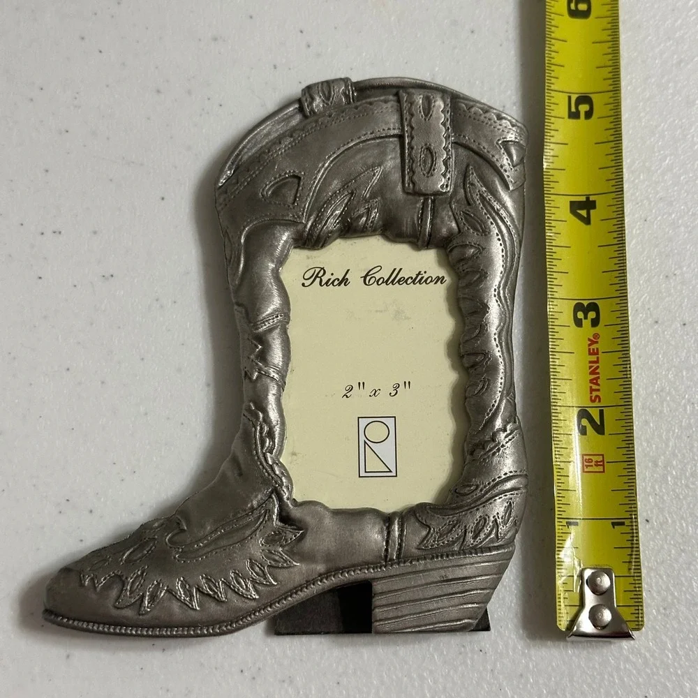 Rich Collection Cowboy Boot Picture Frame Pewter Tone Cast Metal Western 2